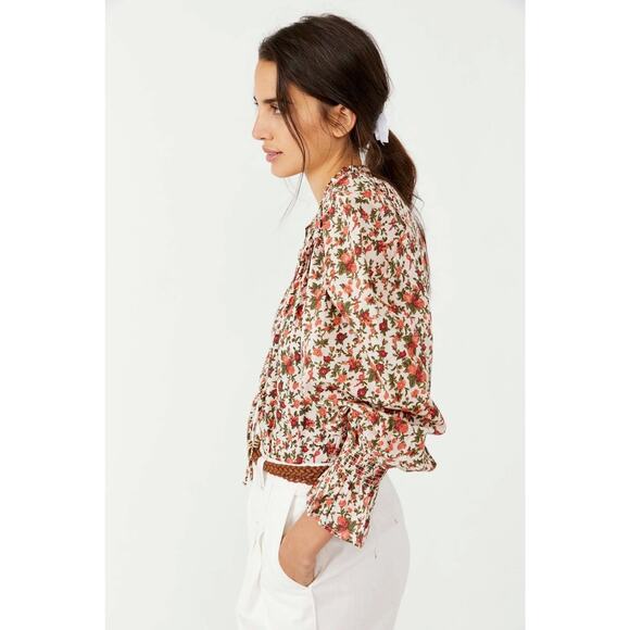 Free People Top Meant To Be Floral Cotton Blouse Long Sleeve Size XS - Picture 4 of 12